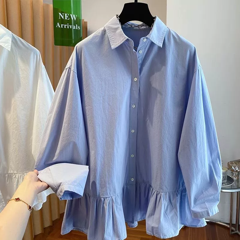 Премиум чувство лотоса с подолом рубашки женские длинные рукава весна и лето новый свободный большой топ кардиган пуговицы polo воротник