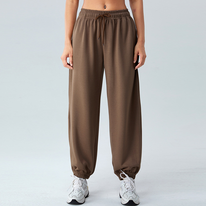 Pantalones deportivos de cintura alta de otoño e invierno sueltos atados al tobillo capa de aire glutinoso suave de las mujeres Pantalones deportivos adelgazantes pantalones de fitness Casuales