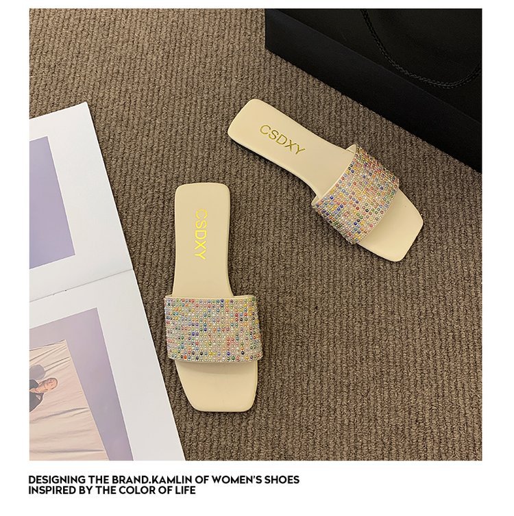 Water Diamond for Women's Outwear 2024 Summer New Fashion, Casual, Comfortable French Small Fragrant Cool Slippers_voghion.com