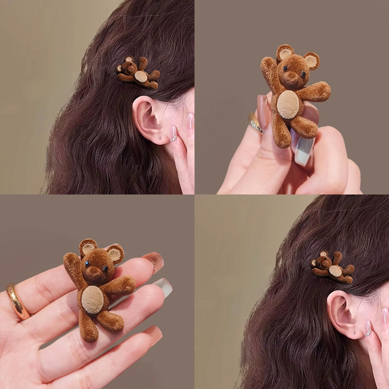 かわいいクマのヘアピンベルベットヘアピン女性の新しいサイド前髪クリップガールの悲しいヘアピン多用途カモノハシクリップ|undefined