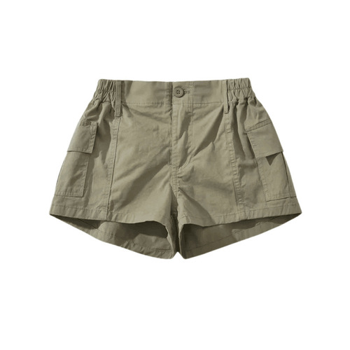 Vintage American Washed Work Shorts Military Green Elastic Waist Stretch Pockets Versatile Sports Dancing Five-Finger Hot Pants
