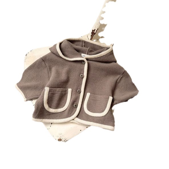 Ropa de bebé primavera estilo coreano ropa para niños bebé con capucha cardigan abrigo primavera ropa bebé contraste color bolsa borde superior