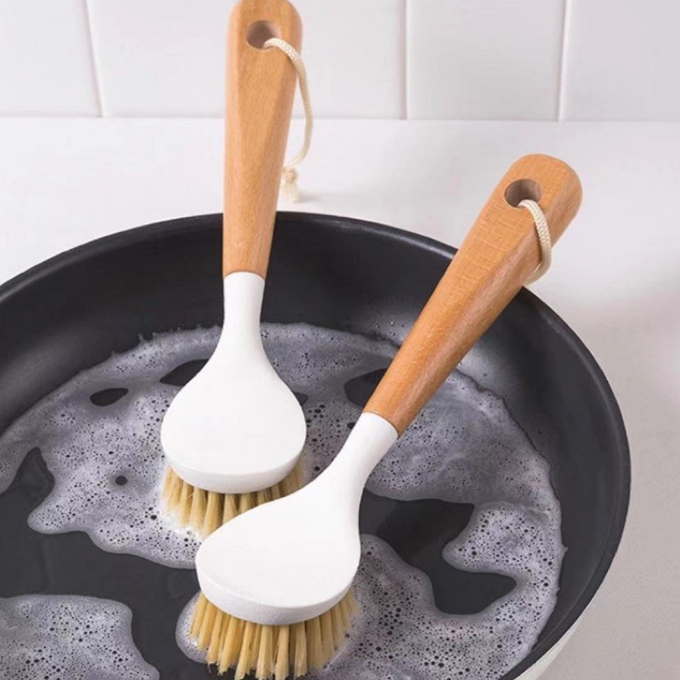 Pot brush wooden handle household long handle non-stick wooden handle brush kitchen multi-function cleaning brush cleaning dish brush artifact