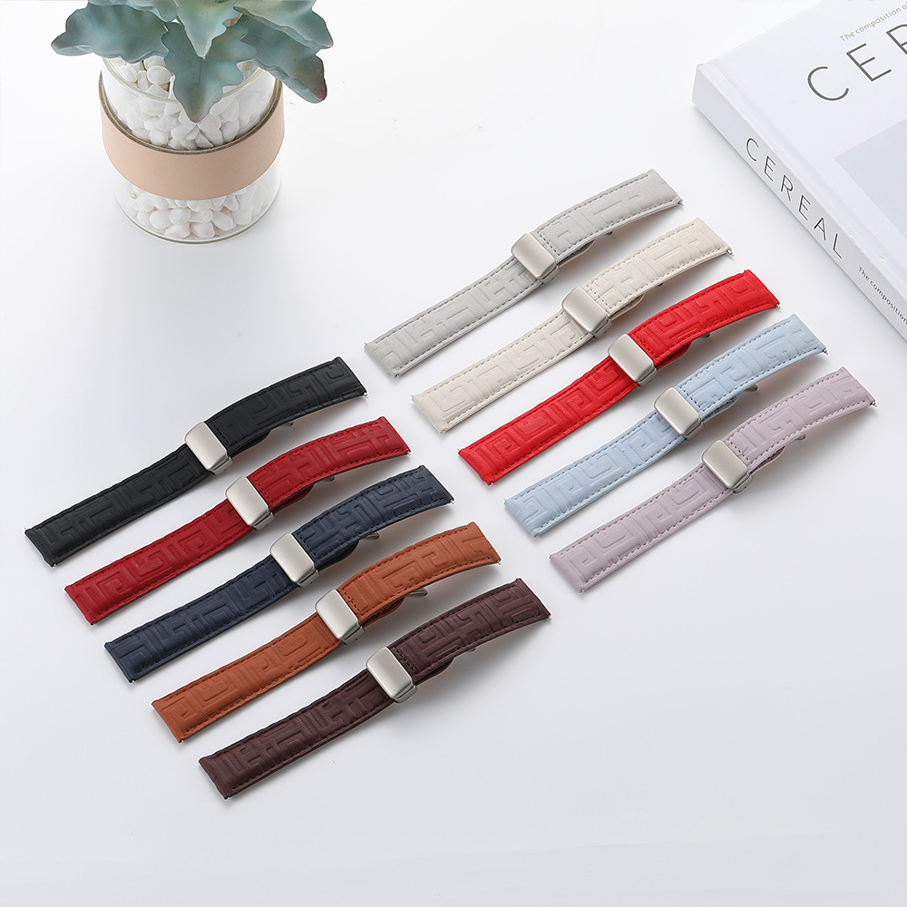 38g Weight Watch Strap Classification Pu Leather Material Solid Color Pattern Retro Style Retro Solid Color Watch Strap 3