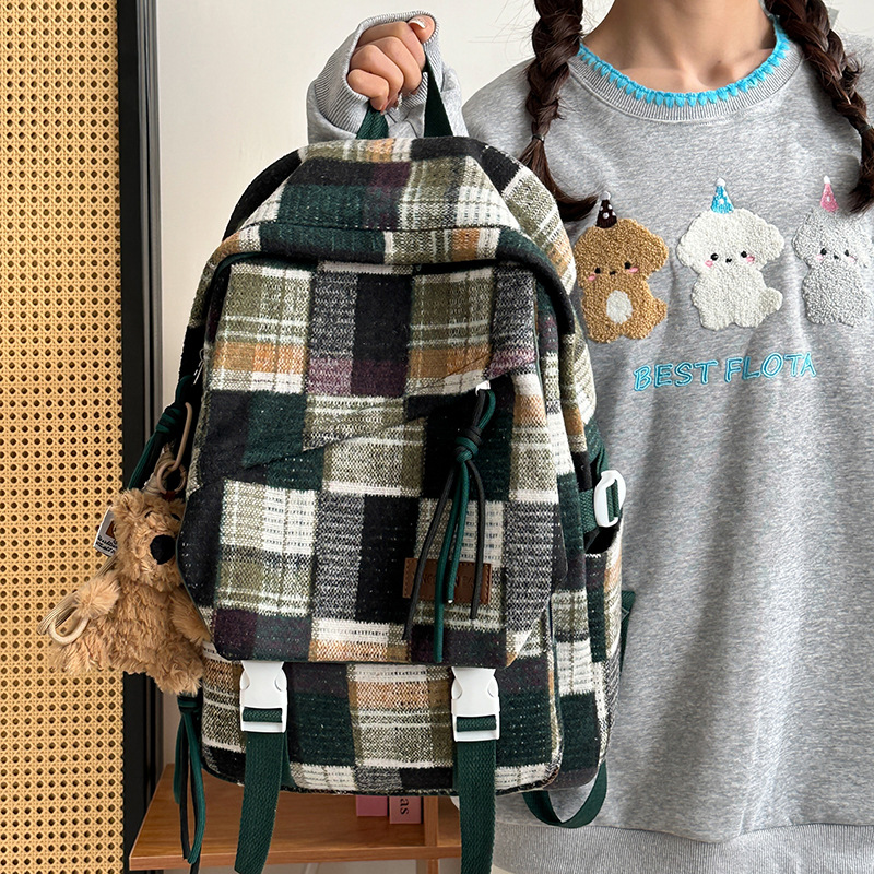 2025 nuevos bolsos a cuadros retro mujeres de gran capacidad estudiantes de secundaria con bolsos de ocio y Turismo