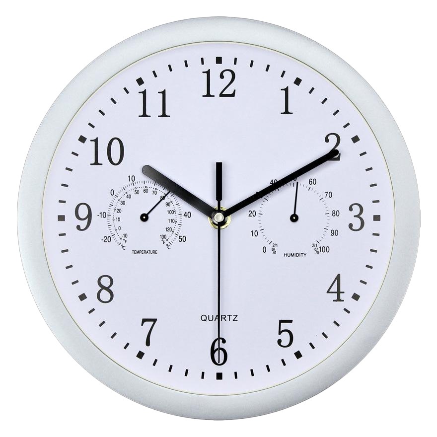 Amazon suministro de plástico Reloj de pared con higrómetro simple moderno dormitorio mudo Reloj de pared reloj