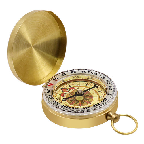 With luminous brass flip compass north needle portable pocket watch style outdoor travel metal compass