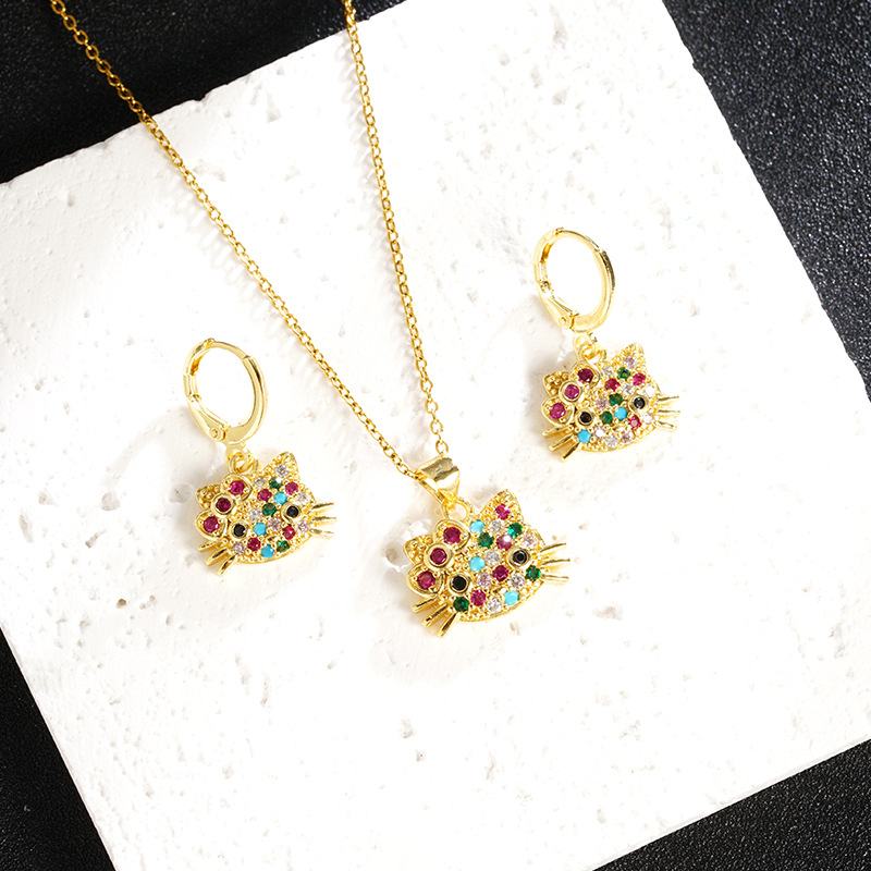 Nuevo collar de oro de arena vietnamita, lujo ligero, diamantes de alta gama, lindos pendientes de gato, joyería simple y duradera para mujer