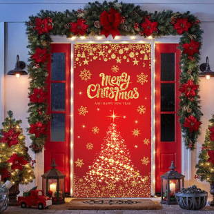 2025 Cross-border Christmas Door Cover Holiday Party Decoration Atmosphere Door Width Hanging Cloth Customized Foreign Trade Flag Wholesale