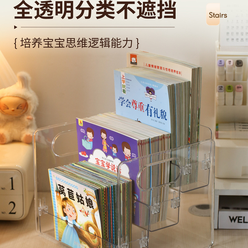 桌面书架儿童绘本收纳盒小型杂志架牛津树读物整理透明书桌书立架|undefined