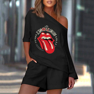 product - wholesale Summer Printed Diagonal Collar Long Sleeve Casual Loose Outfit Women - 14