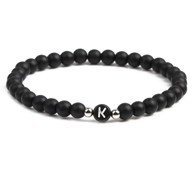 Europa y América natural negro esmerilado ágata 26 cartas pulsera con cuentas cuerda elástica carta pulsera personalizada pareja pulsera