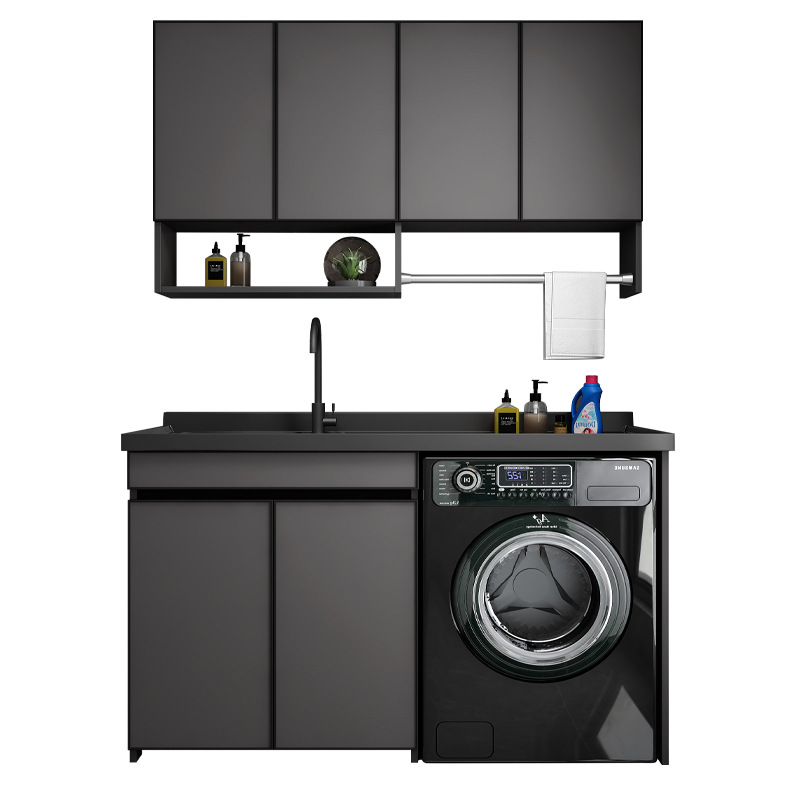 Lavadora socio integrado gabinete balcón lavabo mueble de baño lavabo mesa de lavado espacio lavadero de aluminio piscina piedra de cuarzo image 6