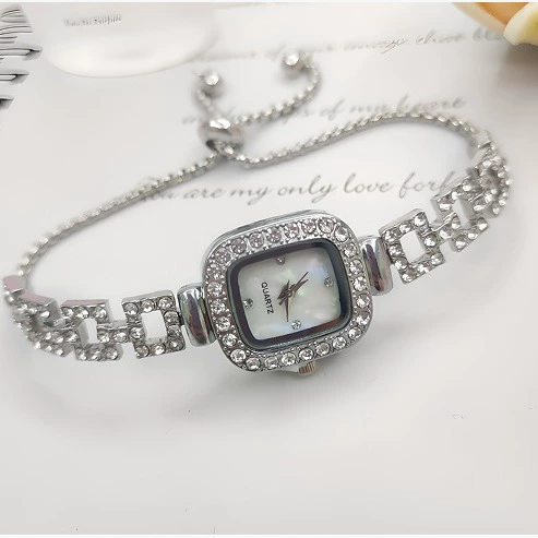 Square Swiss-Style Bracelet Watch, Crystal Accent, Adjustable Chain, Gold & Silver Options