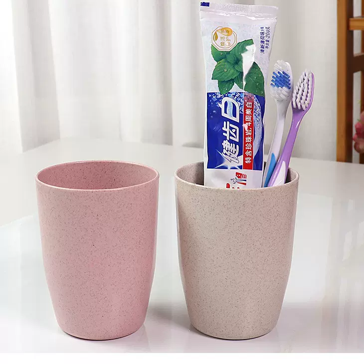 礼品大肚杯子简约家用水杯小麦秸秆漱口杯可印logo广告宣传刷牙杯