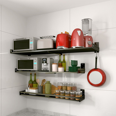 Punch holes Microwave oven rack black Stainless steel kitchen Shelf Wall mounted oven Rice cooker Bracket Storage rack