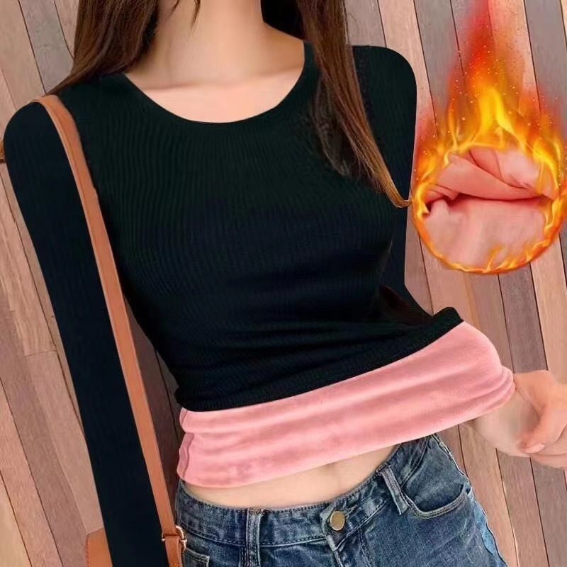 벨벳과 두꺼운 여성용 가을 겨울 보온 속옷, 플러스 사이즈 뚱뚱한 여자, 날씬한 속옷, 긴팔 바닥 셔츠, 가을 옷