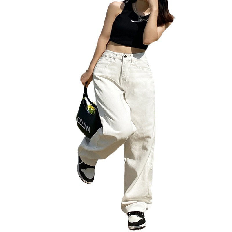 Pantalones de Mezclilla Rectos de Tiro Alto para Mujer, No Elástico image 6
