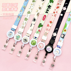 Cross-border wholesale cartoon retractable easy-pull buckle lanyard student anti-lost card holder hanging neck long rope work badge badge lanyard