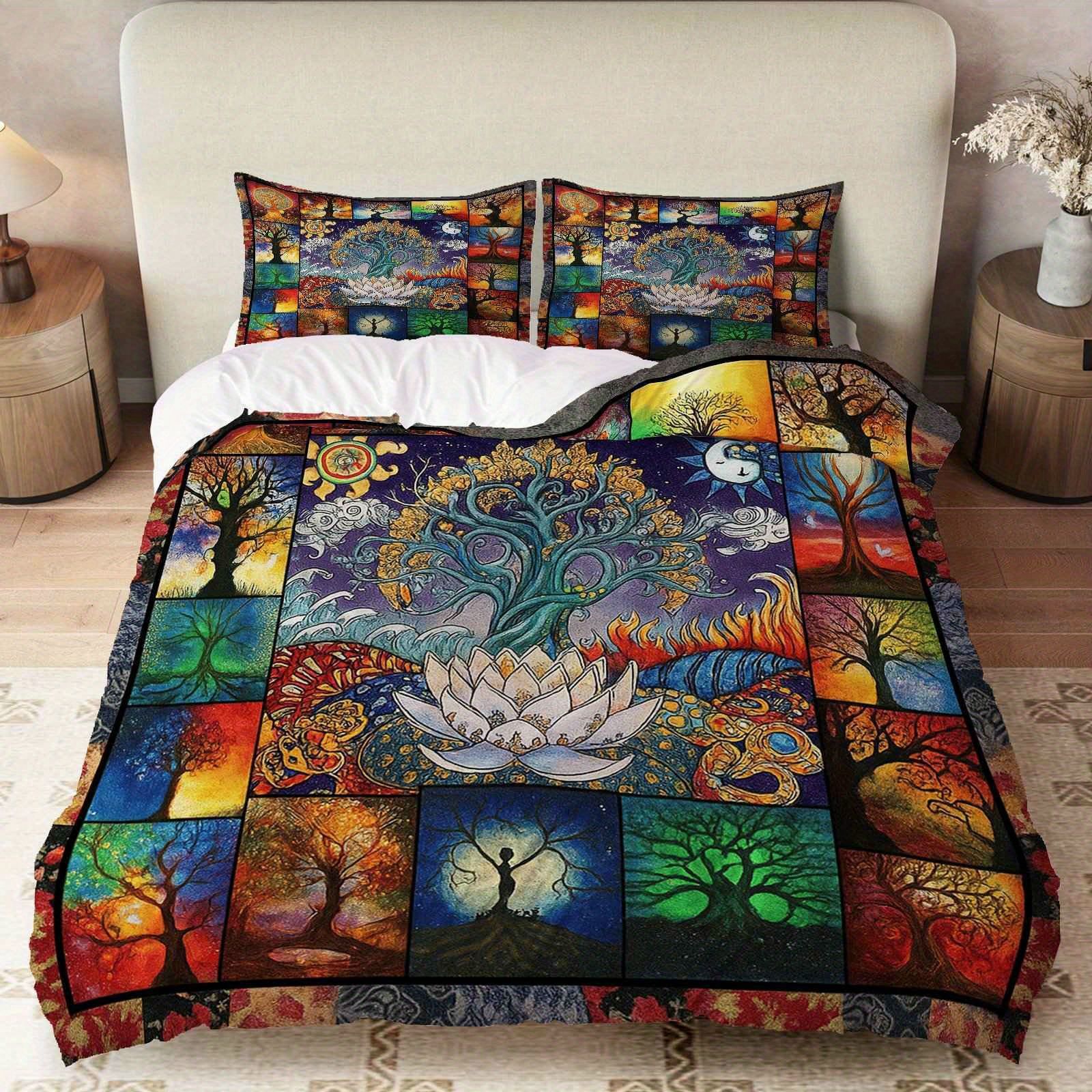 TEMU / JIT transfronterizo para brillante árbol de vida polido impresión digital kit de edredón textil para el hogar