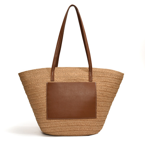 Large-capacity woven bag tote bag 2024 new high-end texture single-shoulder straw women's bag portable vacation beach bag