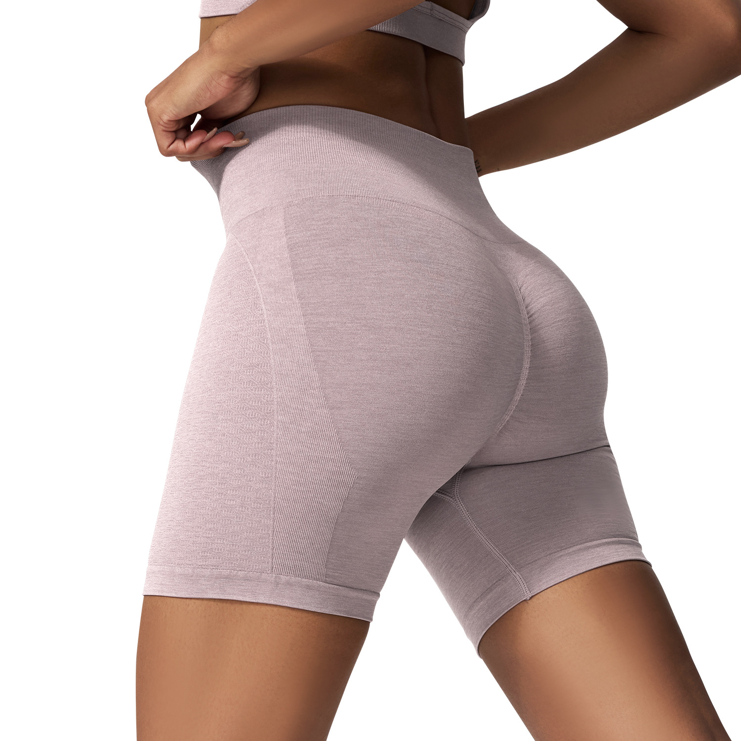 Nuevos pantalones de yoga ajustados transfronterizos, pantalones deportivos cationicos de secado rápido, pantalones cortos deportivos de tres puntos con jacquard sin costuras y cadera de melocotón