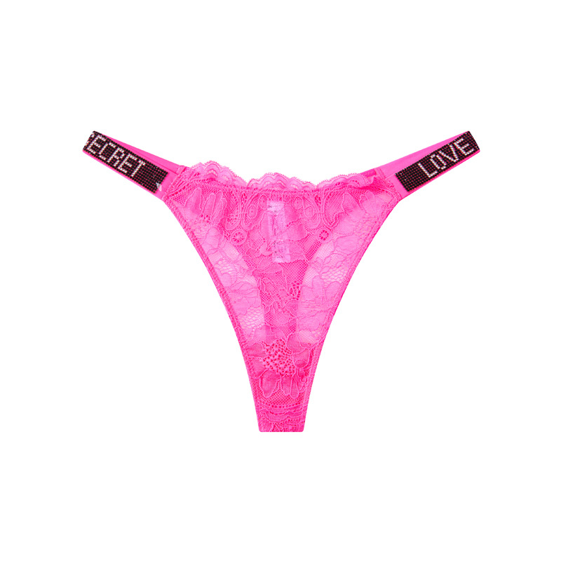 Europa y los Estados Unidos wish diamante letras sexy encaje thongs mujeres super delgada perspectiva caliente thongs damas