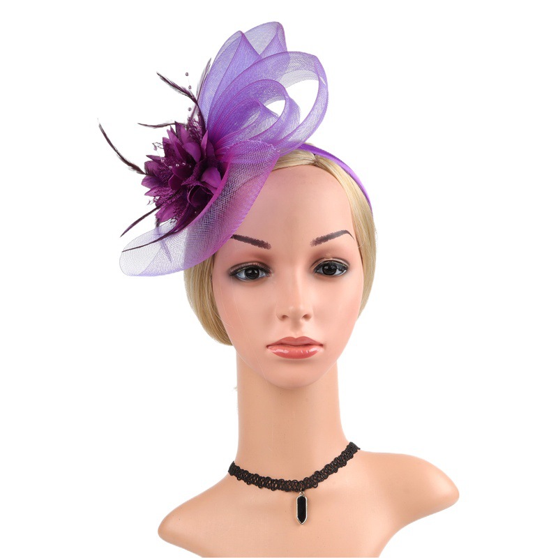 European and American Hair Accessories Mesh Feather Headdress Jockey Club Party Dance Hair Accessories Bridal Hat Mesh Head Flower Hairpin Hair