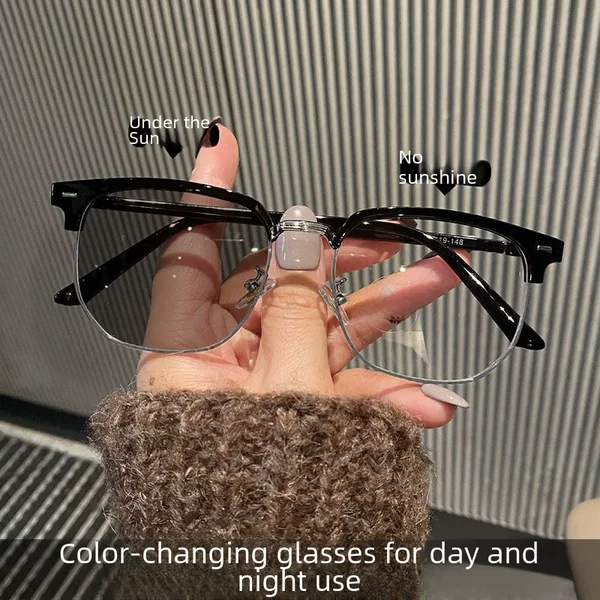 Piushuai Color-Changing Glasses for Science and Engineering Male Students with Myopia and Prescription, High-Looking Retro Half-Frame Anti-Blue Light Eyes for Women, Trendy