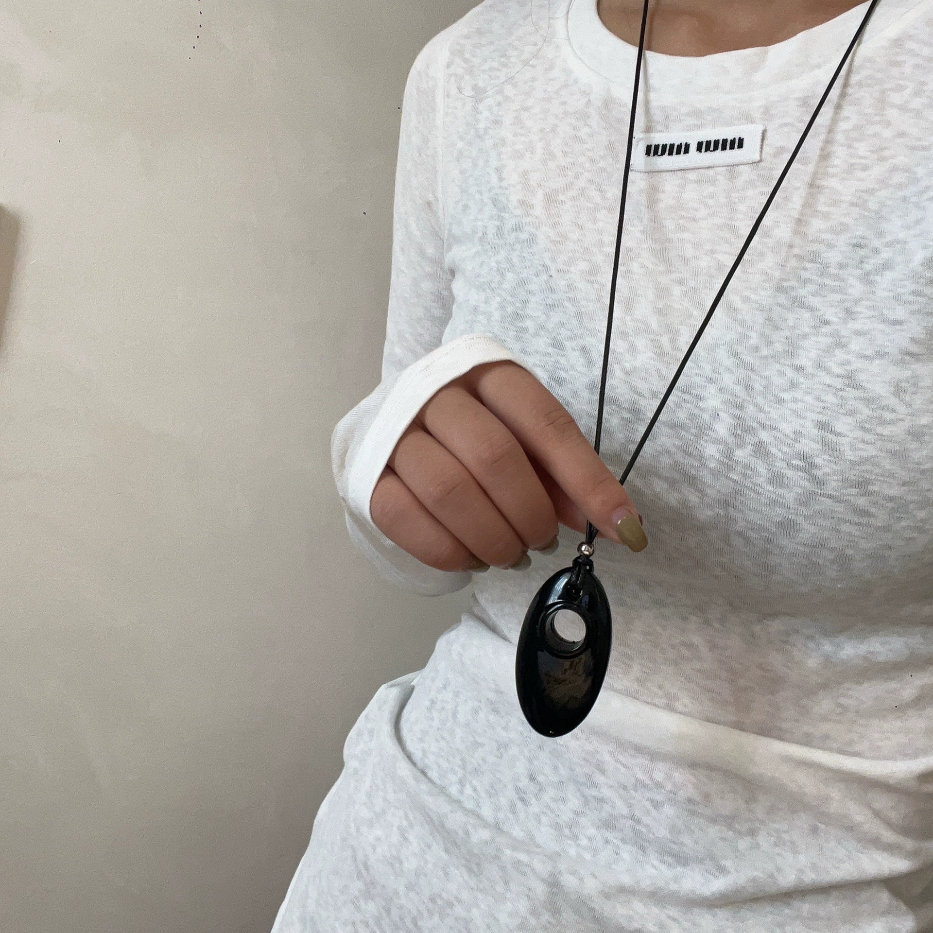 Pendant Necklace, Stainless Steel & Leather Rope, Burgundy/Black/Silver, 7 cm Pendant