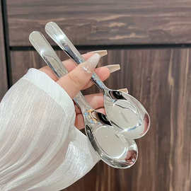 精致不锈钢平底勺子宝宝吃饭小调羹汤匙儿童饭勺餐勺吃西瓜的餐勺