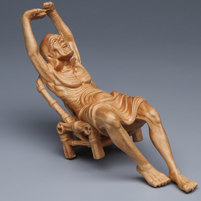 Guanyin Bodhisattva in a Leisurely Pose, Buddhist Statue, Craft, Thuja Wood Carving Ornament, Arhat Entrance Decoration, Self-Reliant Chair