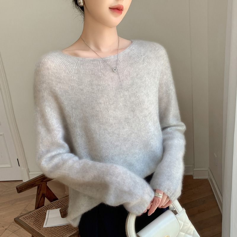 山羊绒+桑蚕丝~长袖baby小山羊绒衫女秋冬无缝一线丝羊绒套头毛衣|undefined