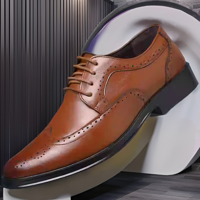 Leather Shoes Men's Brogue British Korean Style Casual Business Formal Wear Large Size Men's Shoes Photo Studio Photo Groomsmen and Groom's Shoes