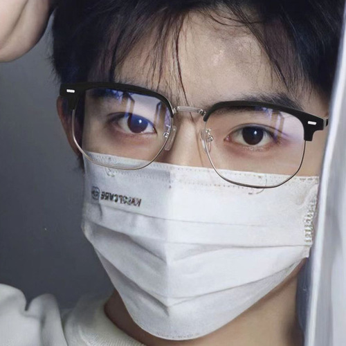 New TR90 eyebrow metal flat mirror for women, trendy Korean style men's myopia glasses frame, fashionable anti-blue light glasses frame