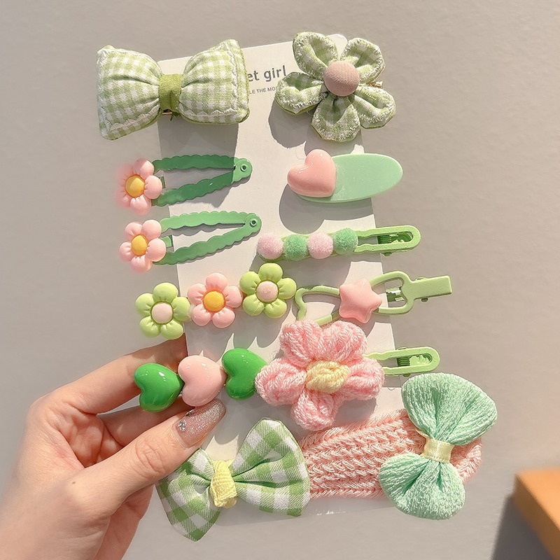 Niños arco tocado lindos flores de peluche pinzas de cabello de la niña lateral frangeo pequeño clip de cabello de frente
