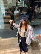 休闲套装刺绣宽松长袖衬衫女夏季2025新款松紧腰阔腿裤长裤两件套