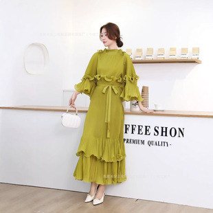Miyake Pure Color Pleated French Style Dress Summer Slimming Look Fat mm Plus Size Women's Sleeveless Pleated Pleated Skirt
