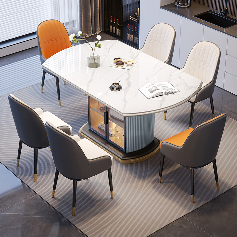 Light Luxury Slate Dining Table Modern Simple Variable Round Table Storage Dining Table Home Small Apartment Telescopic Folding Induction Cooker