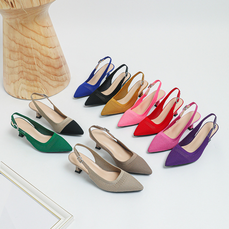 Women's Sandals (Heel Height 6cm) Summer Fly-Knit Fashion Pointed Toe Back Strap High Heels Comfortable Pointed Toe Stiletto Heels