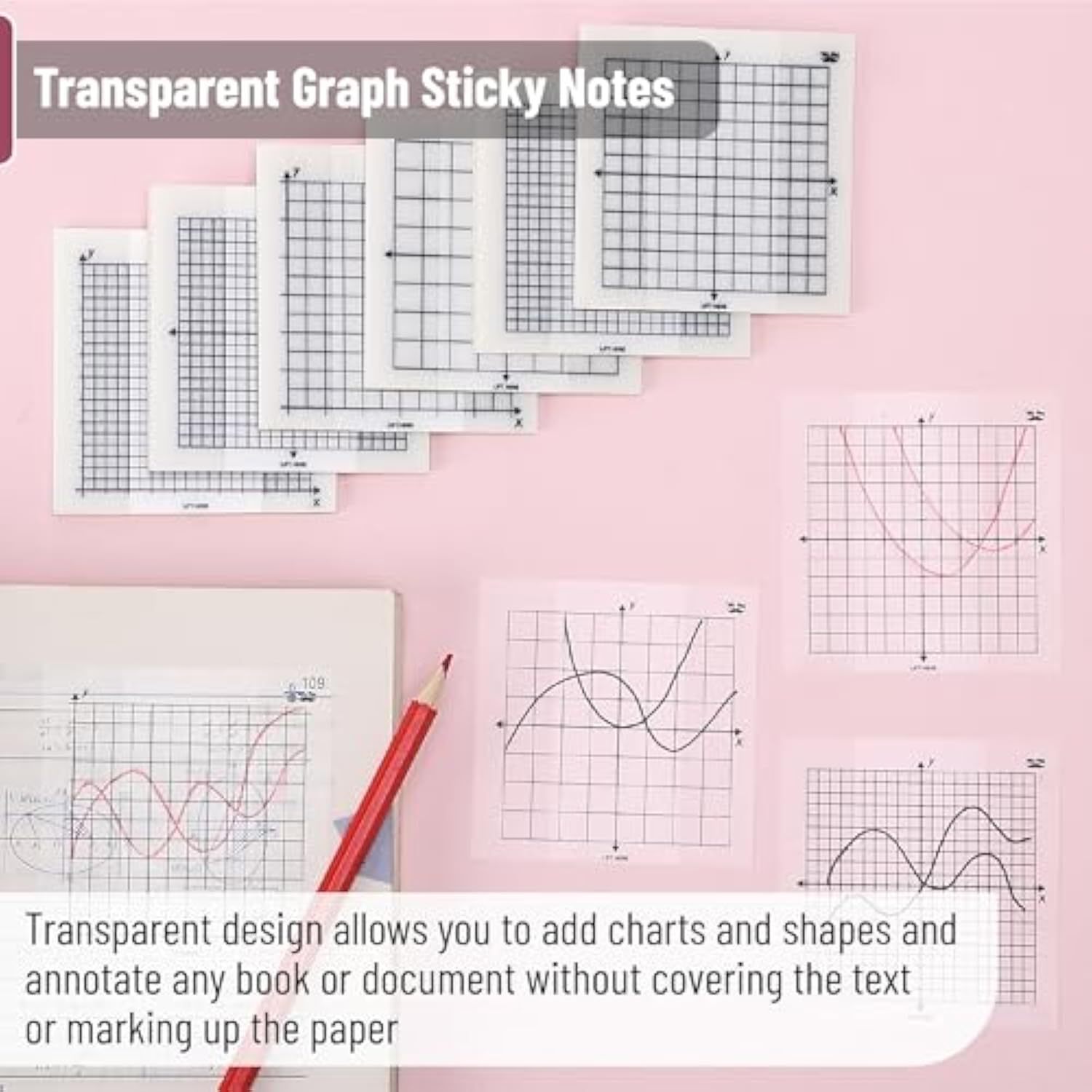 Pegatinas adhesivas de cuadrícula transparentes transfronterizas Pegatinas adhesivas de eje de coordenadas Pegatinas de índice de etiquetas clave que los estudiantes pueden rasgar y pegar para el examen de ingreso de posgrado