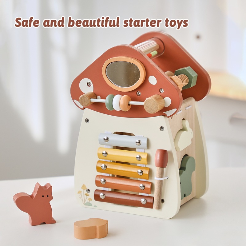 Amazon Children's Early Education Educational Juguete cinco en uno de madera Juego de juguetes para bebés con forma de hongo