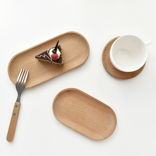 Beech tray wooden household dessert plate Oval cake dessert wooden dish photo props