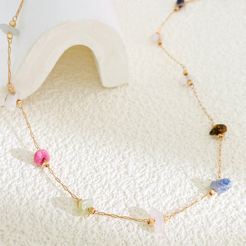 Summer Colorful Irregular Gemstone Necklace for Women, Fresh, Sweet, Simple, Elegant, High-End Accessory