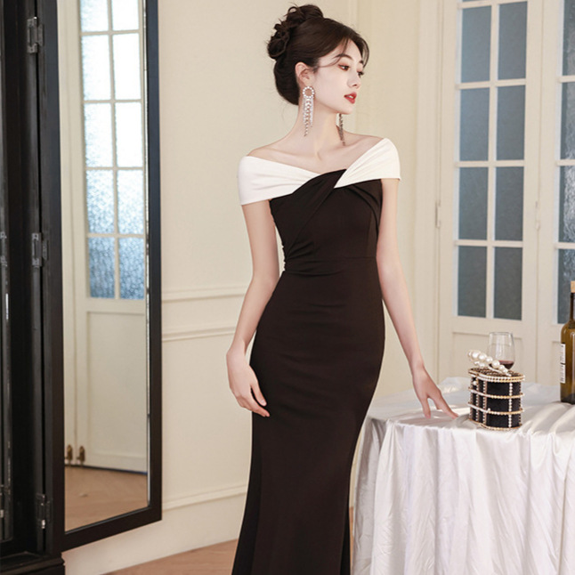 Evening Dress for Women 2025 Summer New Fishtail Long Wedding Banquet Dress Sexy and Elegant One-Shoulder Dress