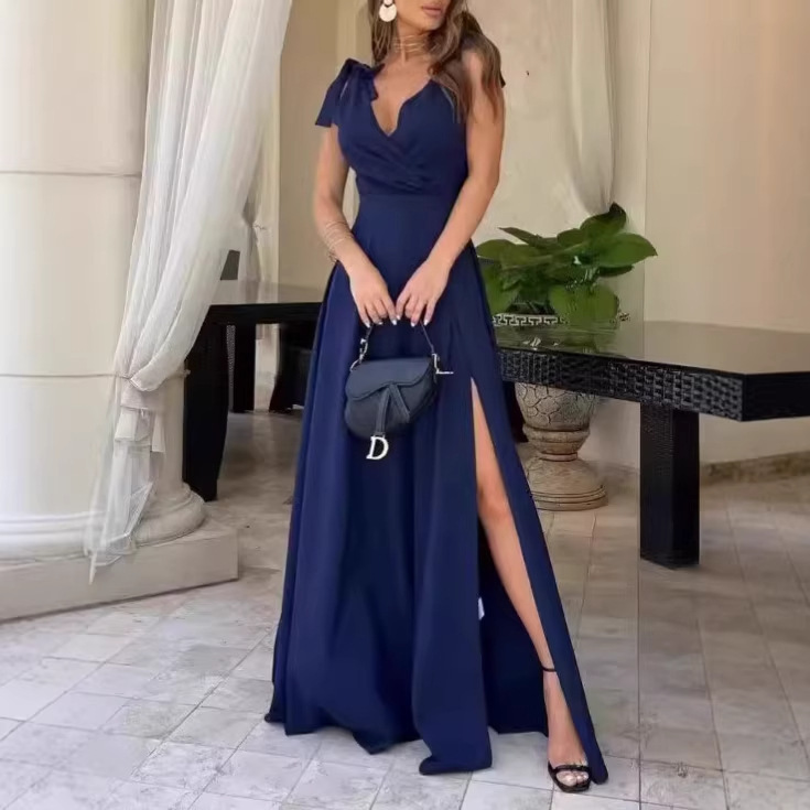 2026 European and American Women's Fashion Amazon Summer Sexy Long Dress with Slit, Solid Color Extended Gown Dress, Factory In-Stock