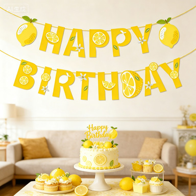 Cross-Border Summer Lemon Flag Birthday Party Decoration Supplies Set Scene Atmosphere Setup Props Banner
