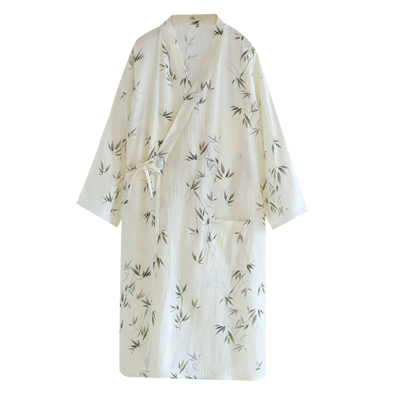 Frühling und Sommer Neuer Japanischer Kimono-Bademantel 100% Baumwollkrepp Damen-Bademantel Dünner Weicher Bequemer Nachthemd Haus-Pyjama für Frauen – Detail 16