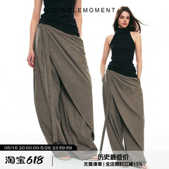 SINGLE MOMENT 25SS夏季新款羊毛混纺多层次飘带休闲阔腿西裤女