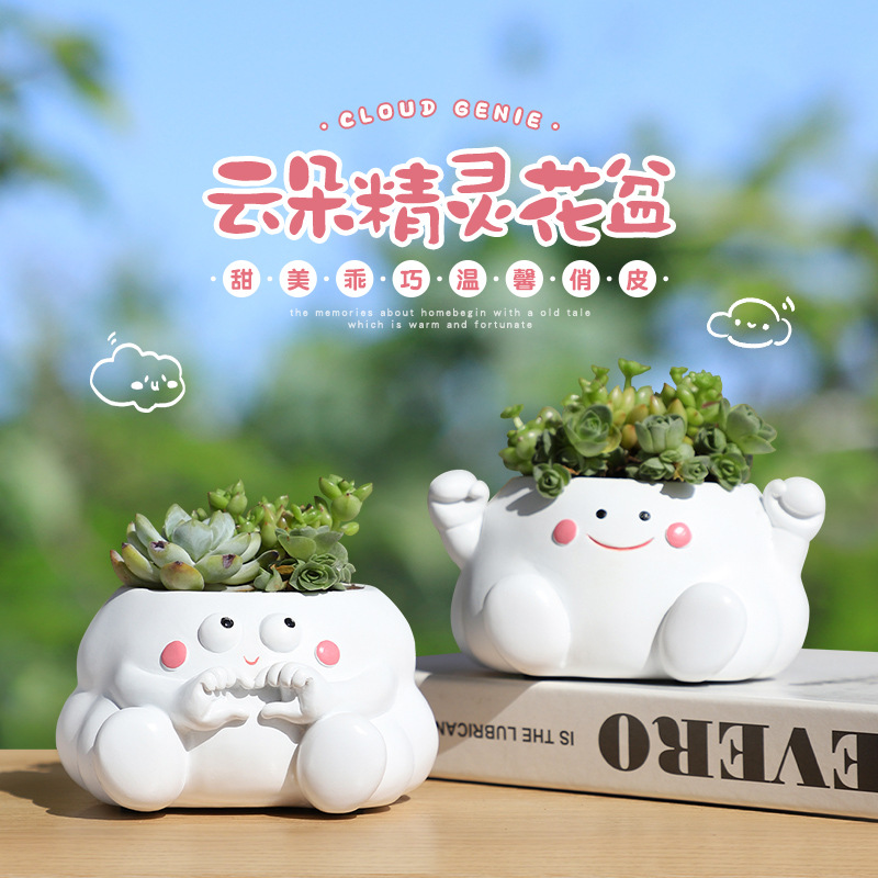 Chậu Cây Resin Chậu cây hình đám mây resin, chậu mọng nước mini, trang trí bàn, sân vườn và ban công (RG-217)
